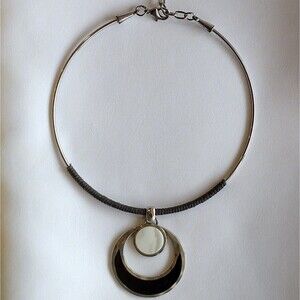 1946 Choker Necklace Boho Gothic Black White Silver Moon